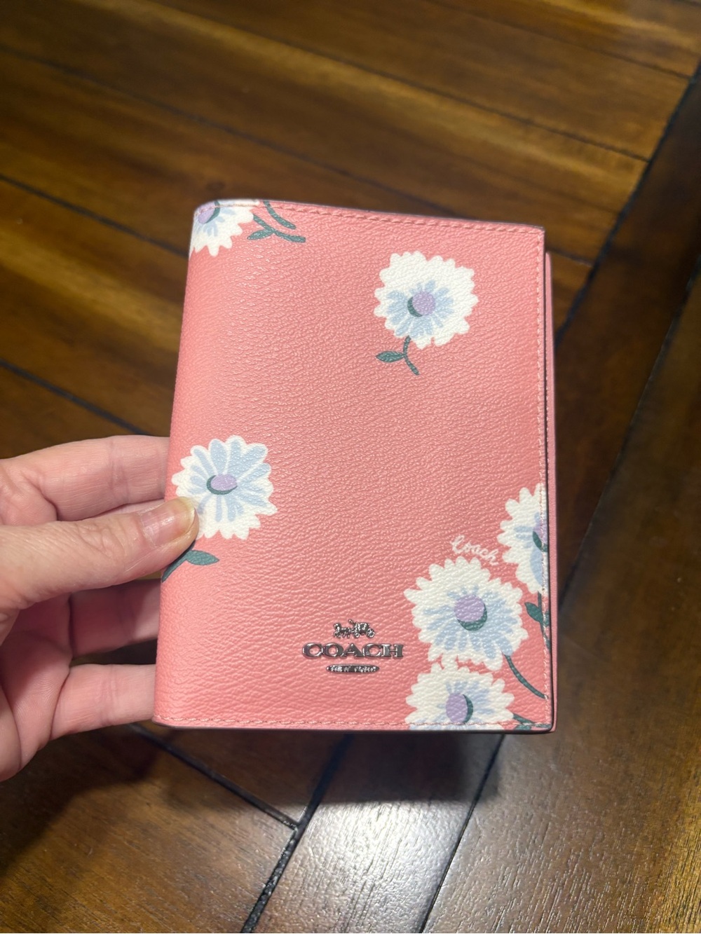 Coach Pink Floral Passport Cover with White Daisy Motif